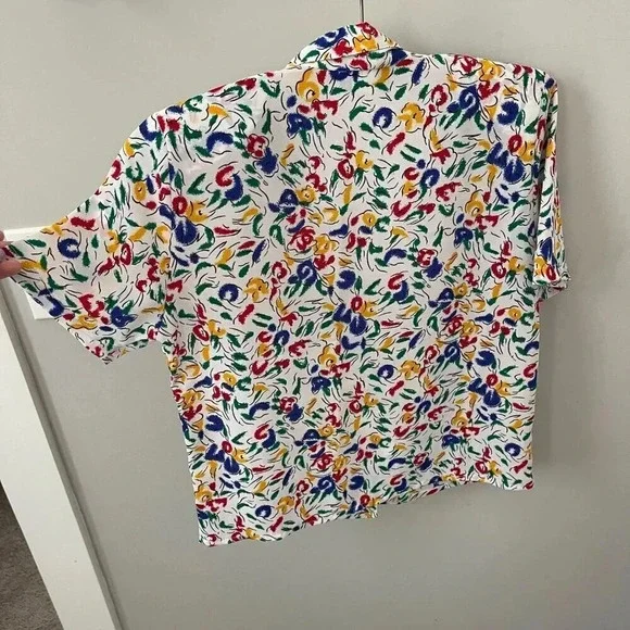 Vintage: Petite Impressions 90s Colorful White Floral Button Up - Size 4 - Picture 12 of 16